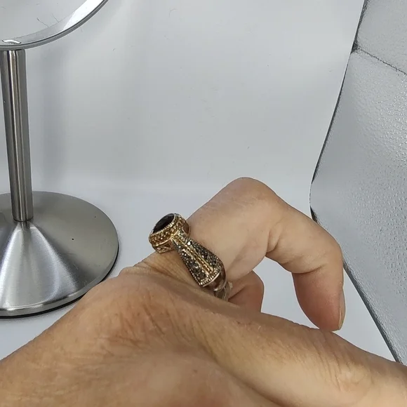 Judith Jack Ring Marcasite Silver Gold with Gem Size 7